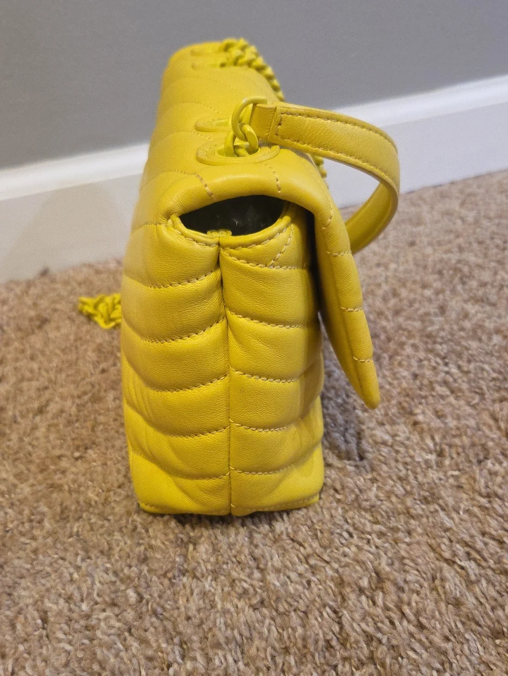 TORY BURCH Kira Chevron Yellow Quilted Napa Leather Crossbody Shoulder Bag
